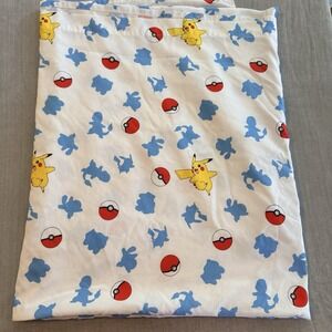 Vintage Pokemon Twin Flat Sheet Pikachu Pokeball Blue Silhouette Nintendo